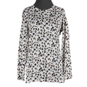 Caslon Top $29 Sz M Black Ivory Animal Dot Long Sleeve Cotton Modal Top